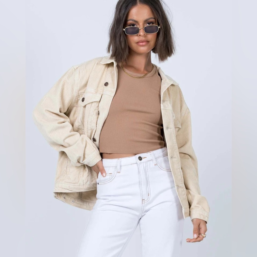 princess polly western cord jacket beige